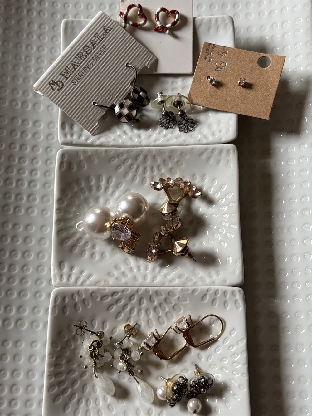 Nine Pairs earrings Pearls, crystals, mother of pearl, costume, wedding